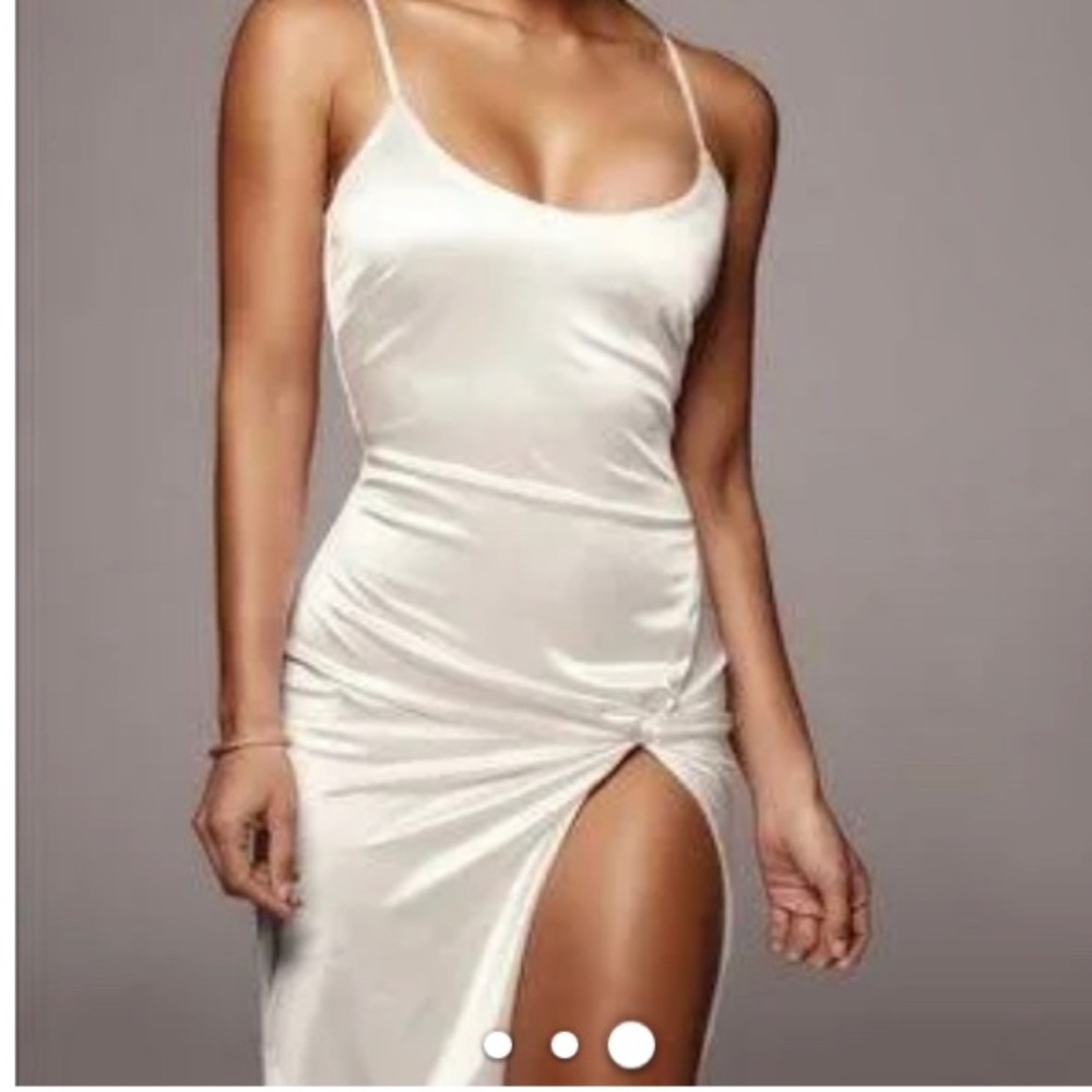 JLUXLABEL Dress | Ivory Aldis Satin Slit Dress | Color: White | Size: Small